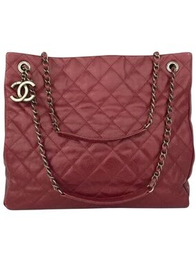 Auth Chanel Quilted Matelasse CC Charm Caviar City Shopper Tote Bag Bordeaux